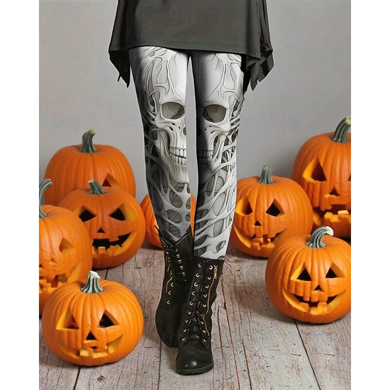 Women's Leggings Cozy Leggings Basic Casual Full Length High WaistPantsHalloween Graphic Printing Thermal Warm Comfortable Stretchy Vacation Casual Daily ash-colored Fall Winter Slim Fit