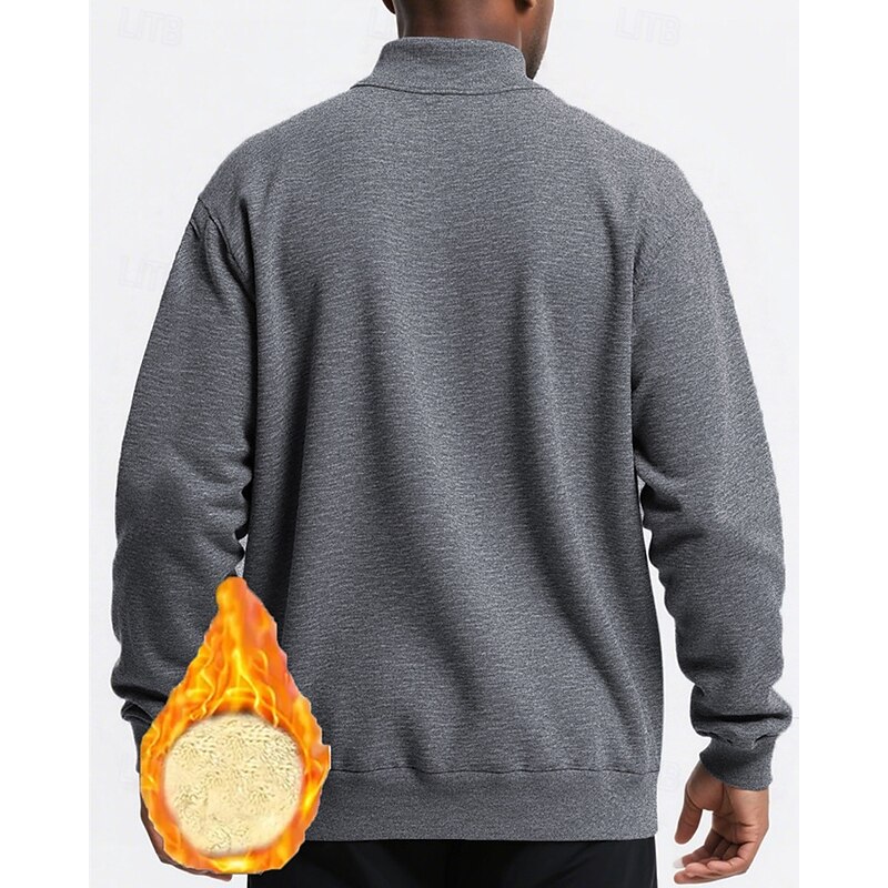 Men's Sweatshirt Fleece Sweatshirt Quarter Zip Sweatshirt Black Wine Navy Blue Dark Gray Half Zip Plain Quarter Zip Sports & Outdoor Daily Holiday Polyester Streetwear Basic Casual Winter Clothing2
