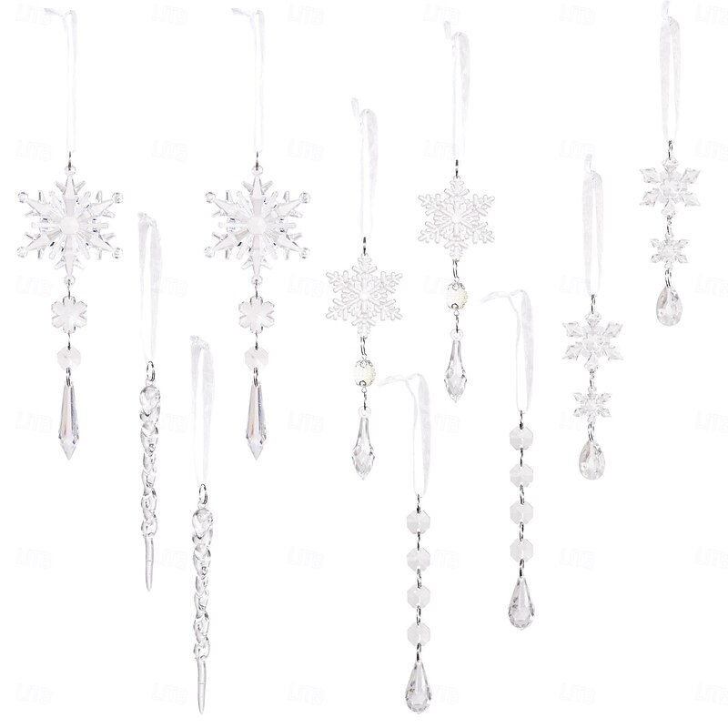 15pcs Christmas Crystal Hanging Ornaments, Transparent Acrylic Icicle and Snowflake Decorations for Xmas Tree, Holiday Home Decor4