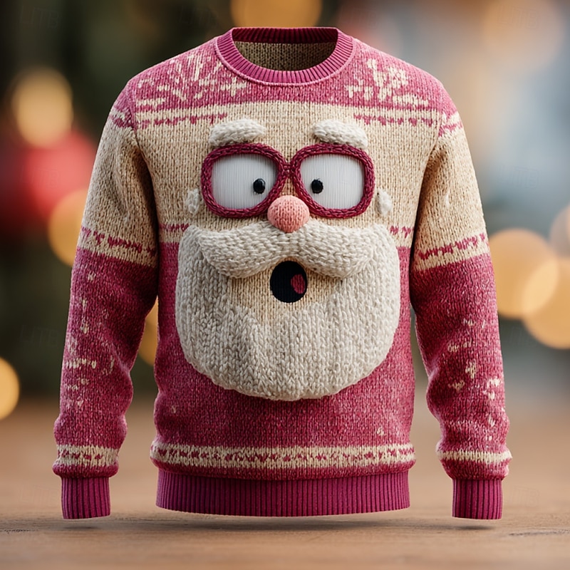 Ugly Christmas Sweater Men's Santa Claus 3D Print Snowflake Pullover Sweater Jumper Knitwear Crewneck Casual Vacation Daily Festival Keep Warm Long Sleeve Fall Winter Red -1 Red -2 Red -3