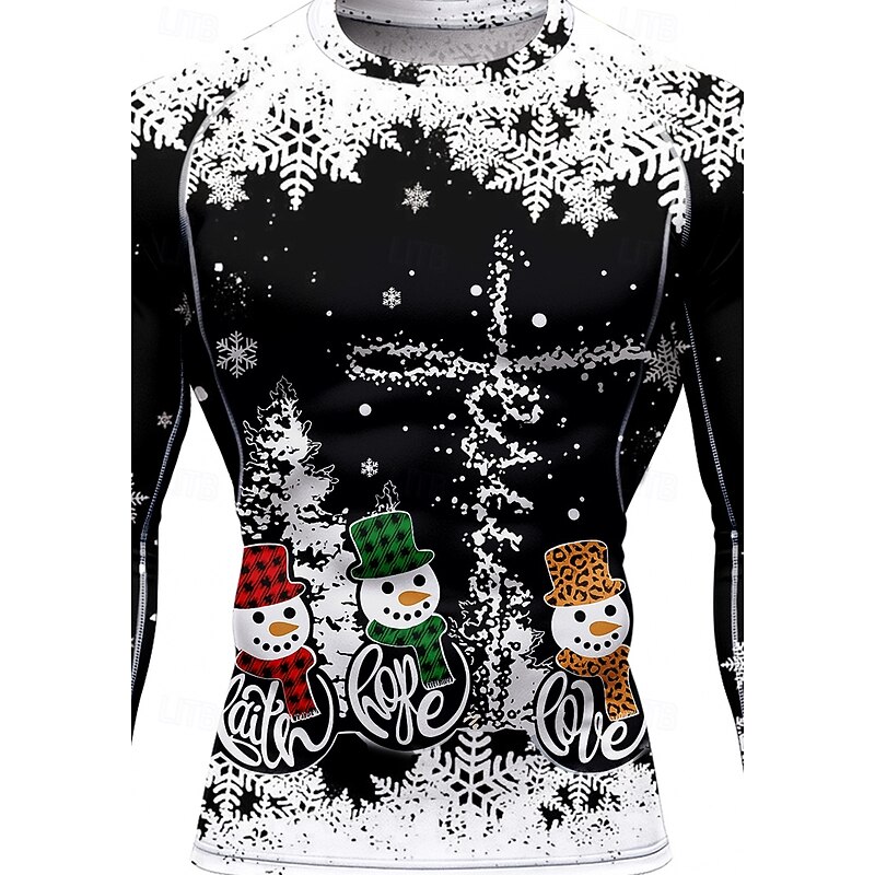 Christmas Men's Compression Shirt Running Shirt Long Sleeve Tee Tshirt Letter Quick Dry Compression Power Flex Moisture Wicking Gym Workout Active Training Exercise Sportswear Activewear Black3
