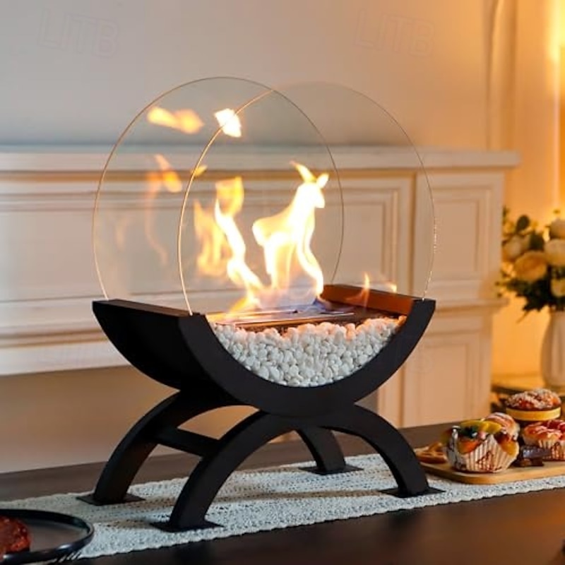 Round Glass Large Tabletop Fireplace 19" H Portable Fire Bowl Pot Clean Burning Bio Ethanol Ventless Fireplace for Indoor Outdoor Patio Parties Events2