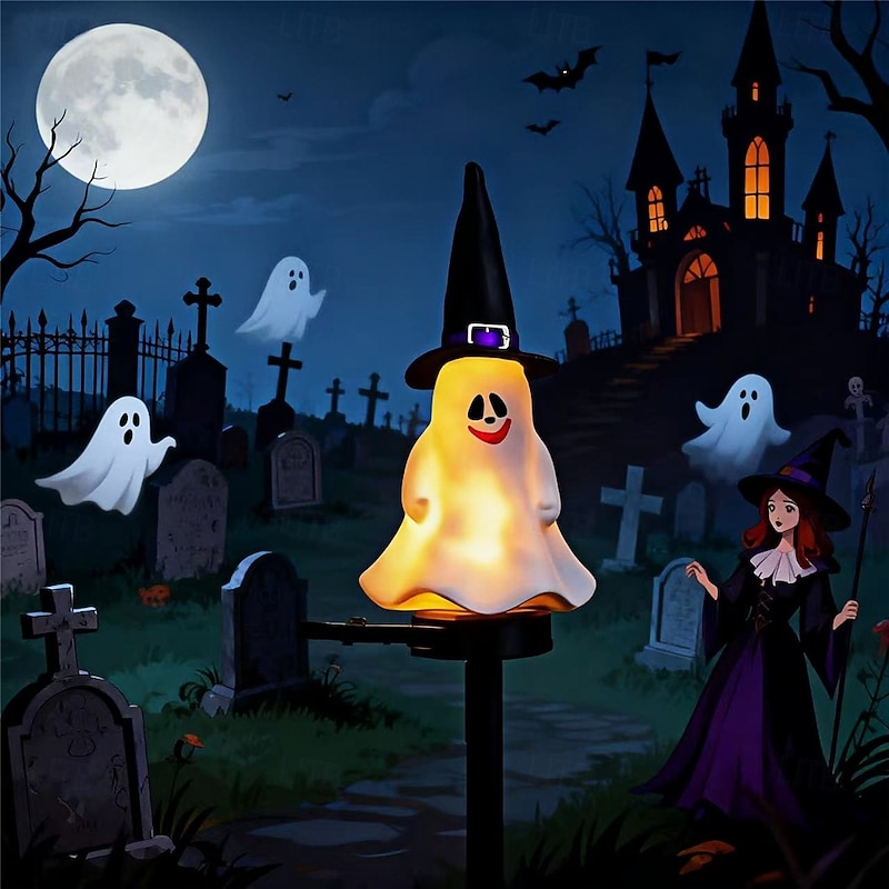 Solar Halloween Stake Light Waterproof Skull Pathway Light Black Cat Decoration Solar Powered Landscape Lighting For Garden  1PC3