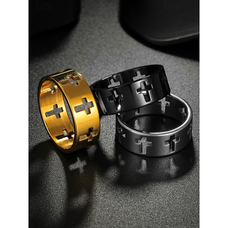 Men's Titanium Steel Cross Ring, Durable Stainless Gothic Band Jewelry, Fashion Religious Statement Ring for Daily Wear, Party and Gifts