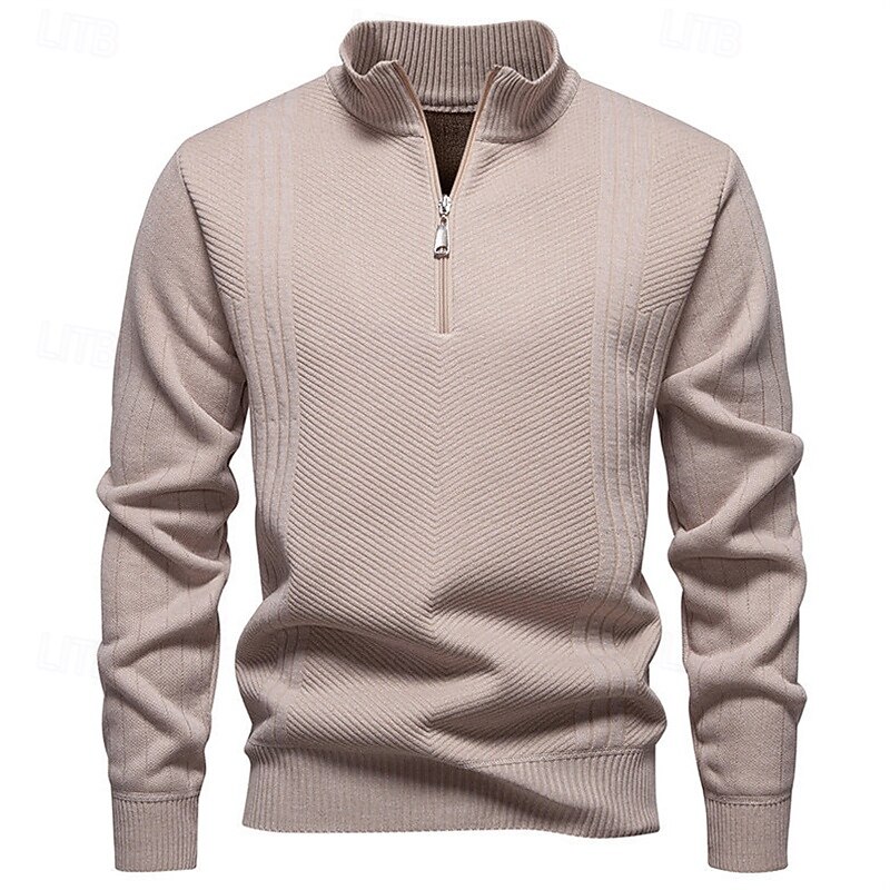 Men's Pullover Sweater Jumper Quarter Zip Sweaters Knit Sweater Ribbed Knit Regular Tops Knitted Plain Half Zip Fashion Casual Vacation Daily Wear Clothing Apparel Winter Black Blue S M L3