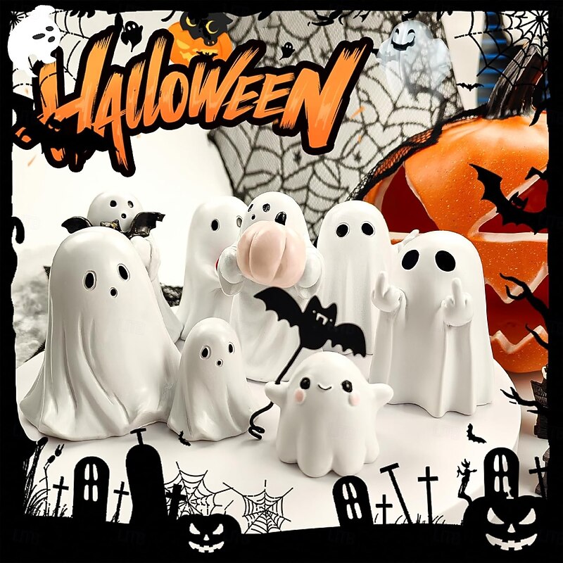 Halloween Cute Ghost Figurine Spooky & Cute Ghost Statue for Home, Desk, Party Decor Funny Ghost Halloween Decor Indoor3