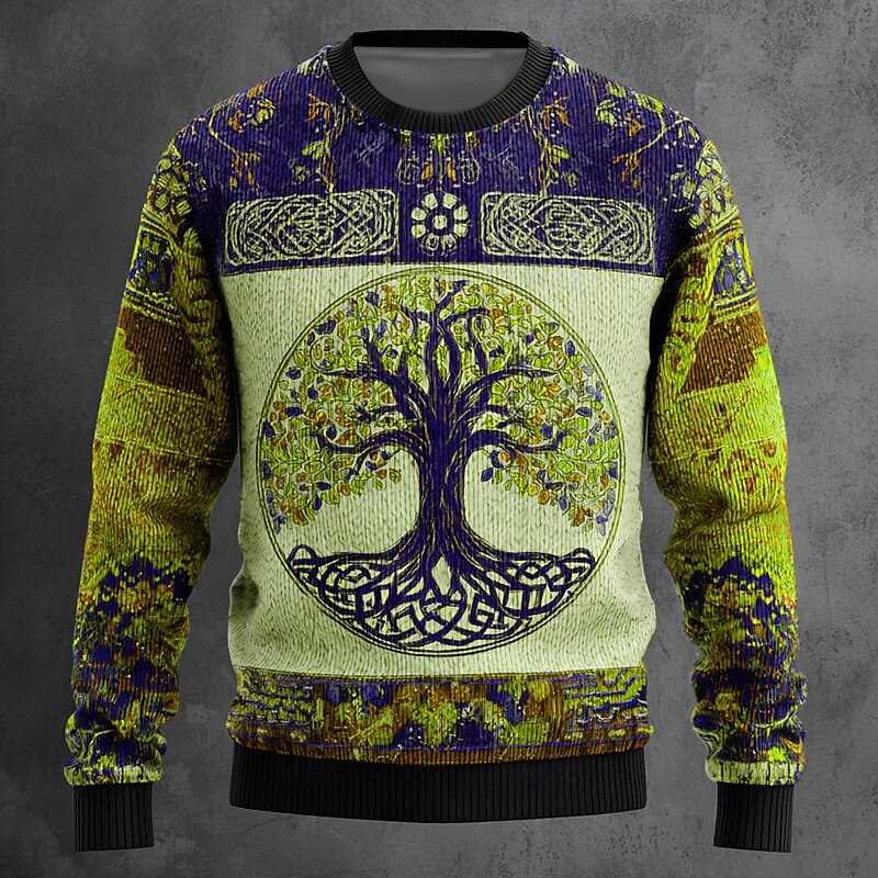 Men's Viking Tree Of Life Pullover Sweater Jumper Knitwear Crewneck Retro Vintage Casual Vacation Daily 3D Print Knitting Keep Warm Long Sleeve Spring Fall Winter Red Blue Green2