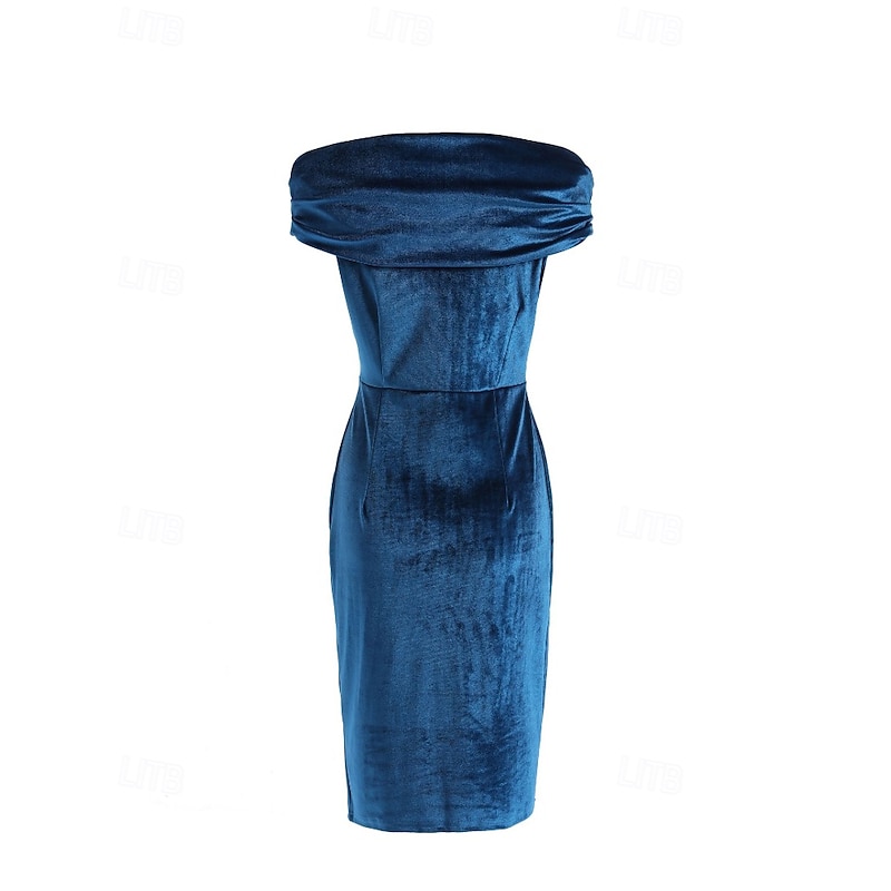Women's Midi Dress Velvet Dress Party Dress Cocktail Dress Sheath Dress Elegant Modern Party Evening Party Regular Fit Plain Short Sleeve Off Shoulder Black Wine Navy Blue Peacock Blue Spring Fall2