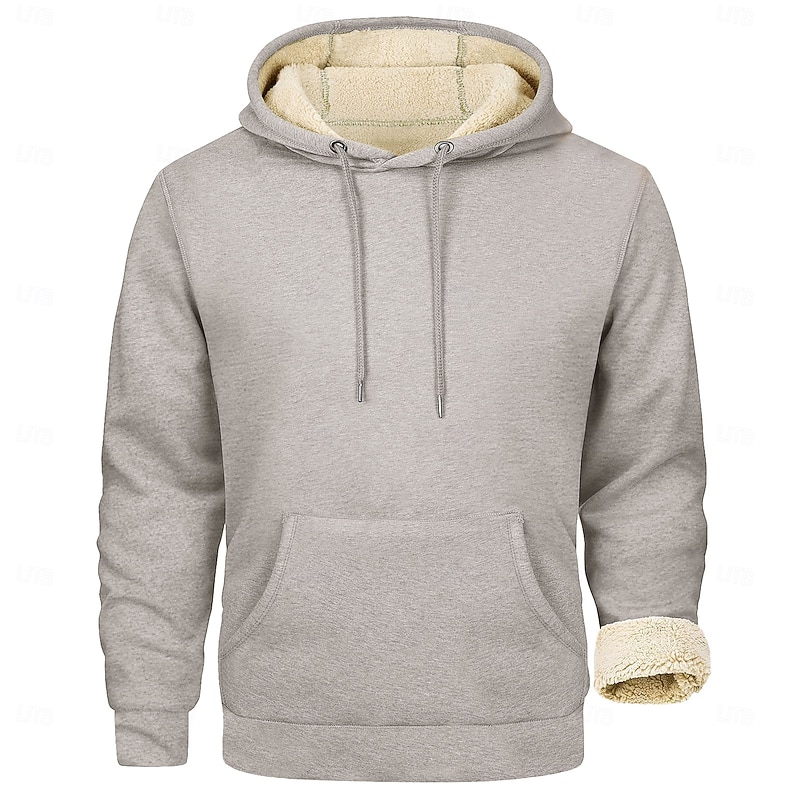 Men's Hoodie Pullover Hoodie Sweatshirt Fleece Hoodie Fleece lined Hoodie Apricot Black White Army Green Red Hooded Plain Pocket Kangaroo Pocket Sports & Outdoor Casual Daily Fleece Polyester4