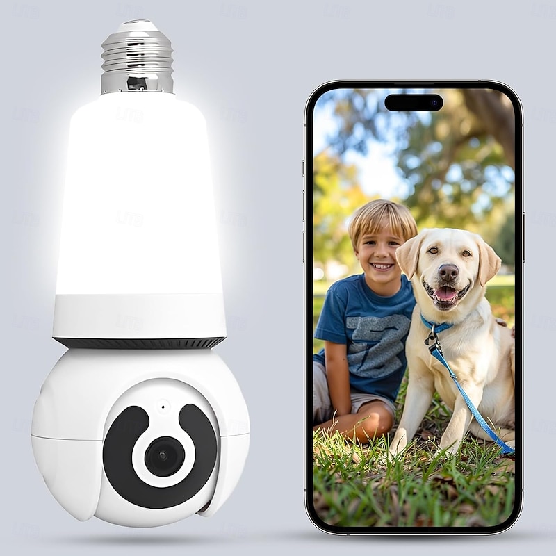 WiFi Light Bulb Security Camera Wireless Outdoor Indoor-2.4&5GHz Dual Band WiFi, 2K Full-Color Night Vision, 360 Pan-Tilt, Motion Detection, Two-Way Audio, Siren Alarm(TF cards not included)
