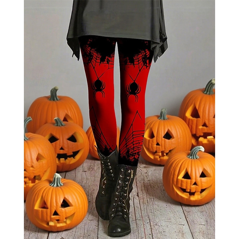 Women's Leggings Cozy Leggings Basic Casual Full Length High WaistPantsHalloween Graphic Printing Thermal Warm Comfortable Stretchy Vacation Casual Daily Red Fall Winter Slim Fit2