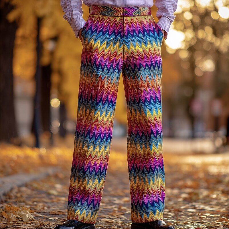 Men's Rainbow Geometric Pattern Trousers Dress Pants Suit Pants Mid Waist Fashion Casual Dailywear Holiday Streetwear Relaxed Fit Flat Front Dress Pants with Side Pockets Spring Fall 3D Print Rainbow