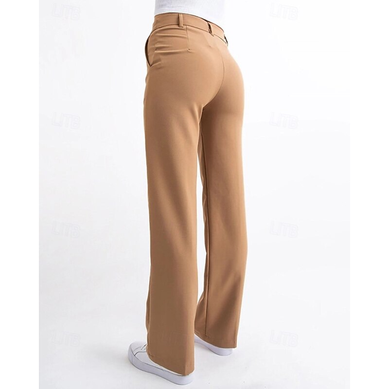 Women's Chinos Straight Streetwear Casual Full Length Medium Waist Plain Pocket Elastic Waist Comfortable Micro-elastic Outdoor Vacation Daily dark brown Amethyst Black Brown Spring Fall Regular Fit3