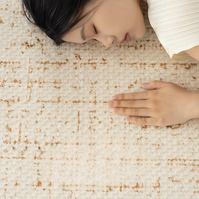 Cream Boho Style Area Rug, Solid Color Waterproof Stain Resistant Carpet Easy Care Wipeable Floor Mat for Living Room Bedroom Sofa Coffee Table3