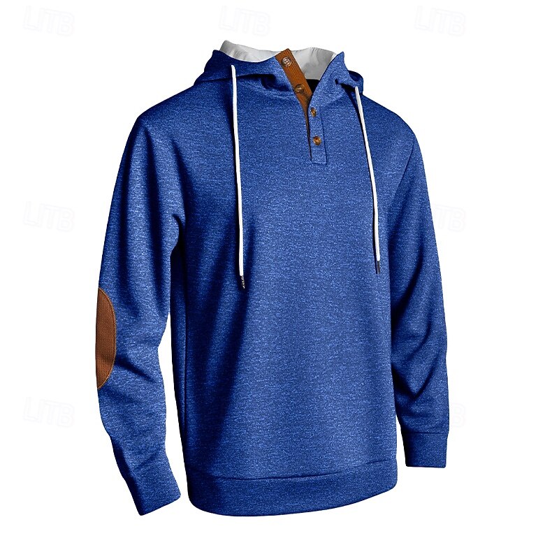 Men's Hoodie Pullover Hoodie Sweatshirt Button Up Hoodie Black Navy Blue Royal Blue Khaki Light Grey Hooded Plain Patchwork Color Block Sports & Outdoor Casual Daily Streetwear Cool Sportswear Spring2