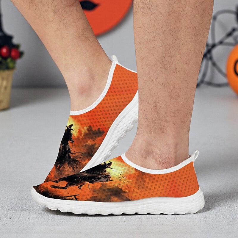 Men's Halloween Witch Rider Sneakers – Breathable Mesh Slip-On Running Shoes for Festivals, Parties and Outdoor Activities4