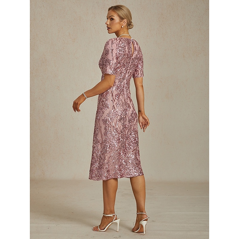 Women's Midi Dress Shift Dress Elegant Sequins Embroidered Glitter Sparkly Party Wedding Party Regular Fit Floral Short Sleeve V Neck Blush Pink Spring Fall Winter2