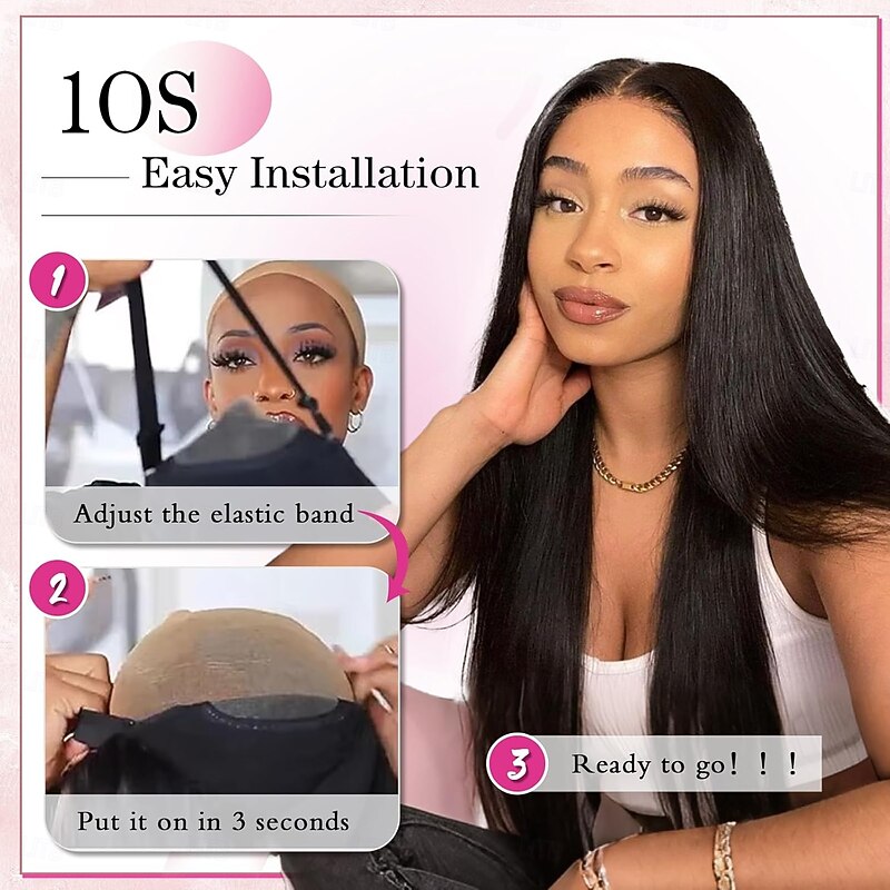Wear and Go Glueless Wigs Human Hair Pre Plucked Pre Cut 4x4 Straight Lace Front Wigs Human Hair Wigs for Women No Glue Hd Lace Front Closure Ready to Wear Wigs 180% Density2