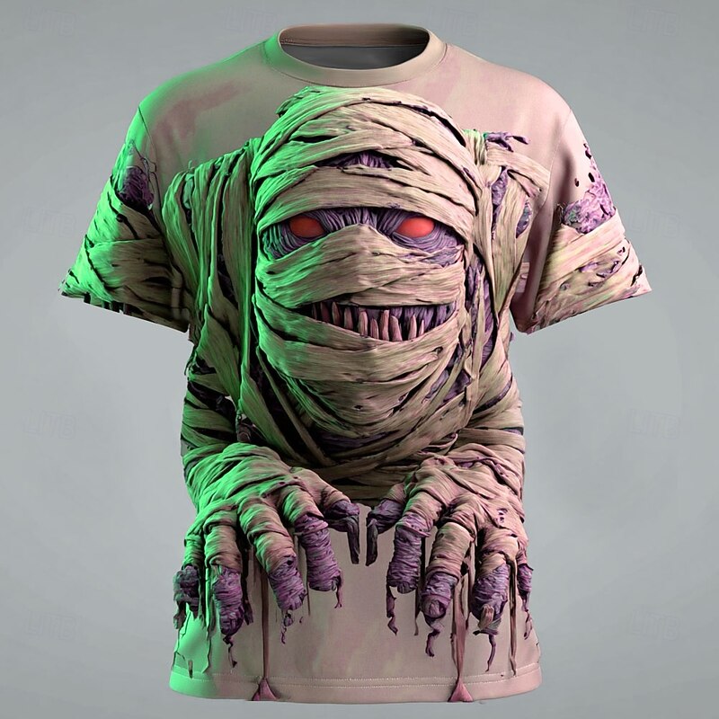 Halloween Men's Optical Illusion Zombies Mummy T Shirt Short Sleeve T shirt 3D Print Crew Neck Shirt Exaggerated Designer Horror Party Street Holiday Pink Blue Green Summer Spring All Seasons4