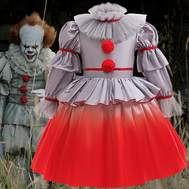 Scary Costume Dress Fancy Costume Clown Pennywise Fancy Dress Girls' Halloween Carnival Performance Party Kid's Dress