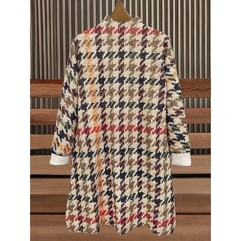 Women's Sweater Dress Mini Dress  Shift Dress A Line Dress Vacation Casual Boho Casual Daily Loose Fit Graphic Houndstooth Tribal Long Sleeve Turtleneck khaki Spring Fall Winter2