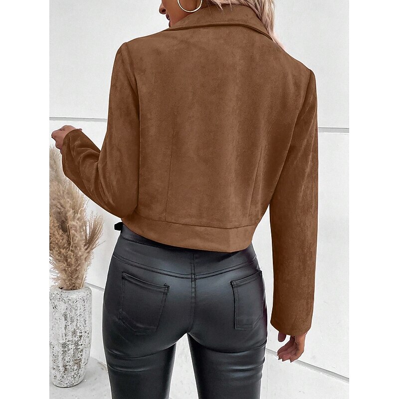 Women's Casual Jacket Comfortable Breathable Pocket Elegant Casual Plain Vacation Street Casual Daily Wear Open Front Short Turndown Regular Fit Long Sleeve Outerwear Pink Red Green Spring Fall2