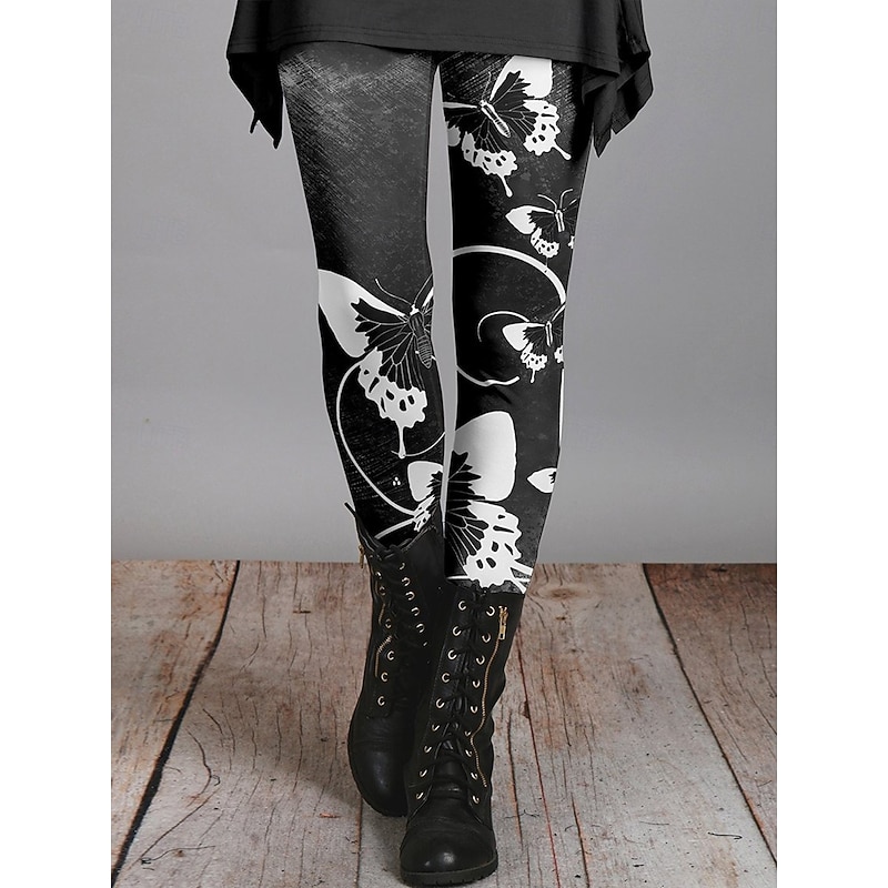 Women's Leggings Vacation Vintage Fashion Ankle-Length High Waist Floral Graphic Leaf Printing Thermal Warm Soft Breathable Stretchy Vacation Street Black Red Navy Blue Blue Spring Fall Winter Slim4