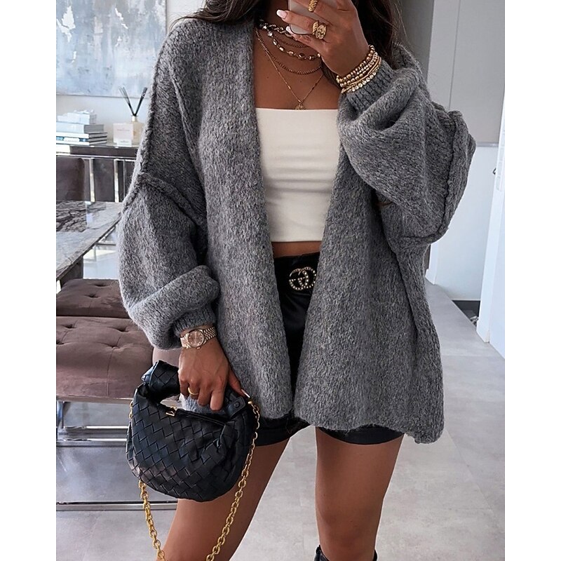 Women's Sweater Cardigan Fashion Streetwear Solid Color V Neck Knitted Long Sleeve Regular Tops Knit Daily Going out Weekend Black Green Fall Winter4