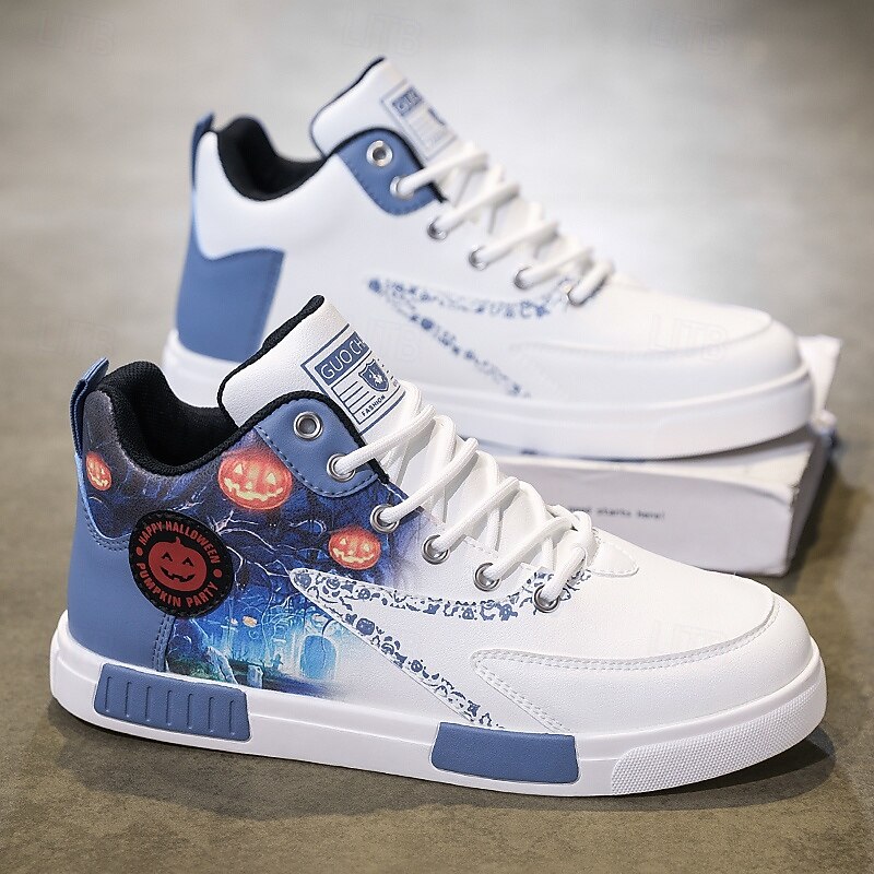 Men's Halloween High Top Sneakers – White Streetwear Shoes with Colorful Skull and Galaxy Print, Casual Lace-Up Style for Party, Cosplay and Festival Wear4