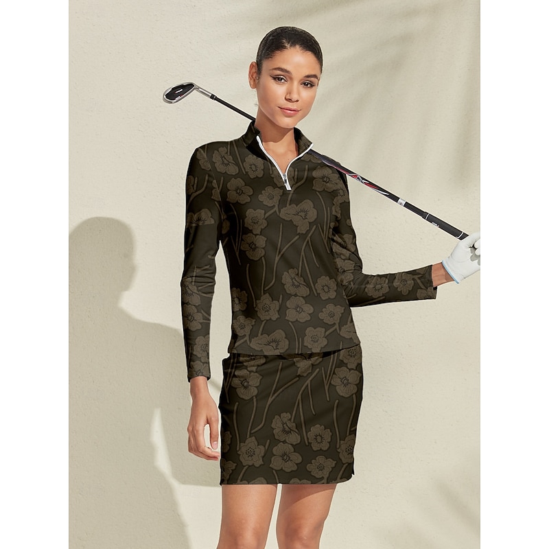 Women's Golf Polo Shirt Dark Green Long Sleeve Top Ladies Golf Attire Clothes Outfits Wear Apparel