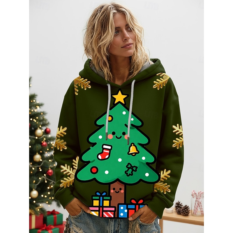 Women's Pullover Hoodies Christmas Tree Fashion Streetwear Casual Long Sleeve Hooded Regular Tops Dailywear Casual Drawstring Print Black Red Blue Green Spring Fall Winter3