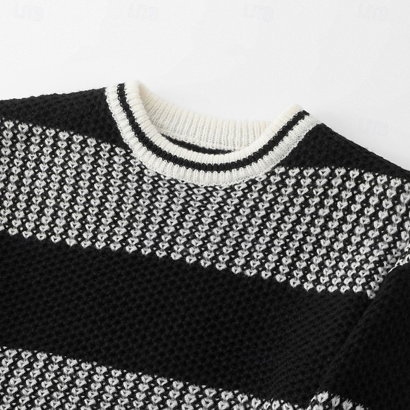Men's Pullover Sweater Jumper Knit Sweater Ribbed Knit Regular Tops Knitted Color Block Crew Neck Fashion Basic Vacation Daily Wear Clothing Apparel Fall Winter Black S M L4