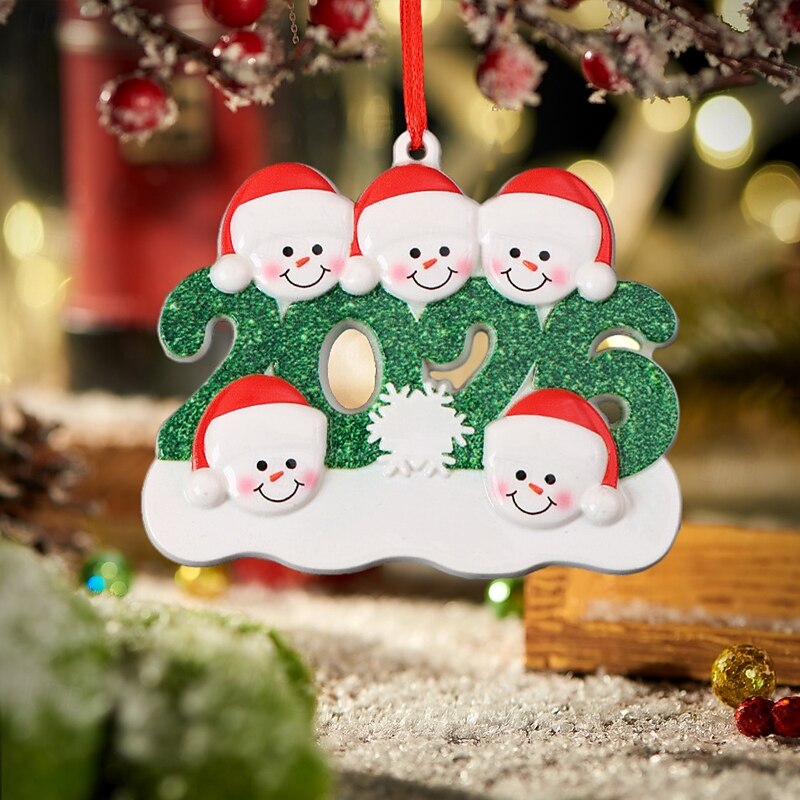 2026 Family Christmas Resin Ornaments with Red Ribbon DIY Handwritten Names Christmas Snowman Christmas Tree Decorations Perfect for Valentine's Day, Winter Holidays & Christmas Gifting3