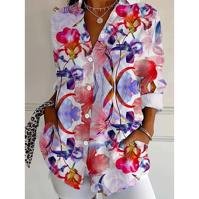 Women's Shirt Graphic Leaf Elegant Vintage Daily Long Sleeve Bishop Sleeve Shirt Collar Regular Tops Daily Holiday Print Yellow Red Blue Purple Summer Fall Winter4