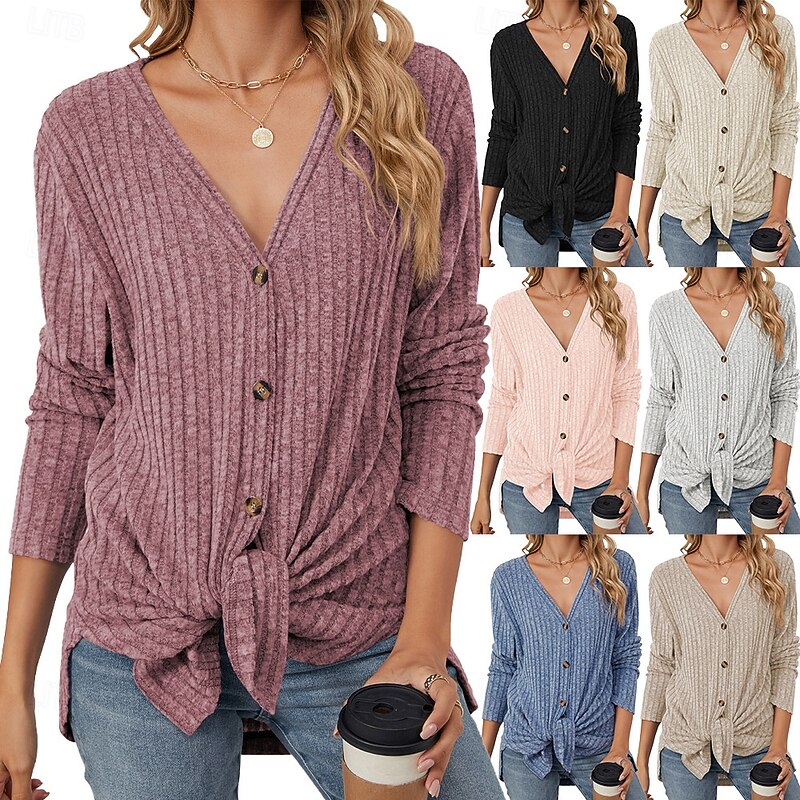 Women's Sweater Cardigan Elegant Fashion Streetwear Solid Color Pure Color V Neck Buttons Knitted Long Sleeve Regular Tops Knit Outdoor Daily Weekend Black Purple Fall Winter