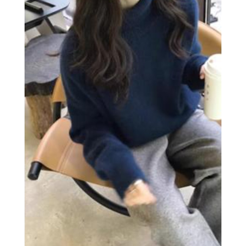 Women's Sweater Pullover Streetwear Casual Solid Color Turtleneck Knitted Long Sleeve Regular Tops Knit Daily Holiday Weekend Navy Blue Camel Fall Winter3