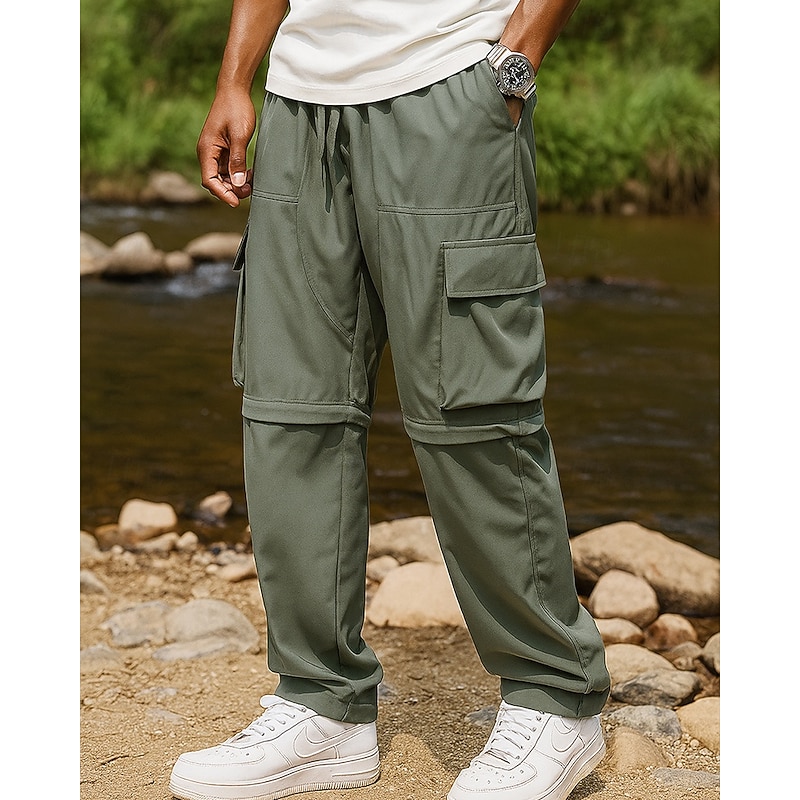 Men's Cargo Pants Convertible Zip Off Pants Hiking Pants Trousers Softshell Pants Outdoor Regular Fit Quick Dry Bottoms Pocket Elastic Waist Black Army Green Camping / Hiking Running S M L XL XXL2