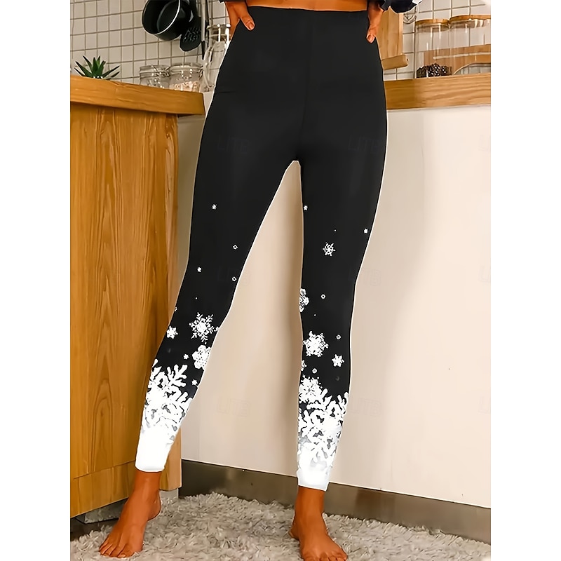 Women's Leggings Vacation Vintage Fashion Full Length High Waist Graphic Snowflake Printing Thermal Warm Soft Breathable Stretchy Outdoor Vacation Street Black White Red Amethyst Summer Spring Fall2