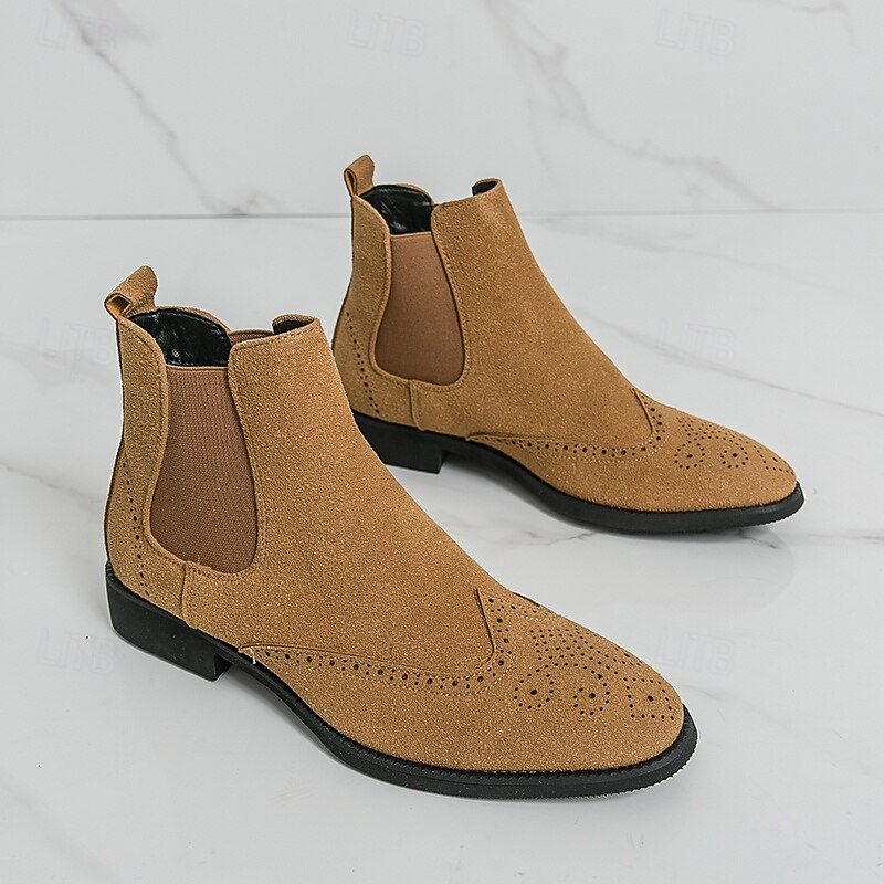 Men's Tan Chelsea Boots Suede-Style Slip-On with Elastic Side Comfort Fit for Smart Casual, Parties and Workwear2