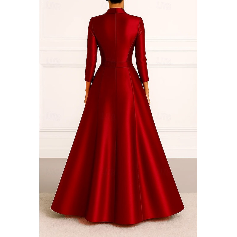Tuxedo Dress A-Line Dress Stretch Satin Formal Blazer Dress Wedding Wedding Guest Elegant 3/4 Sleeve Pleated Floor Length Peaked Lapel Double Breasted2