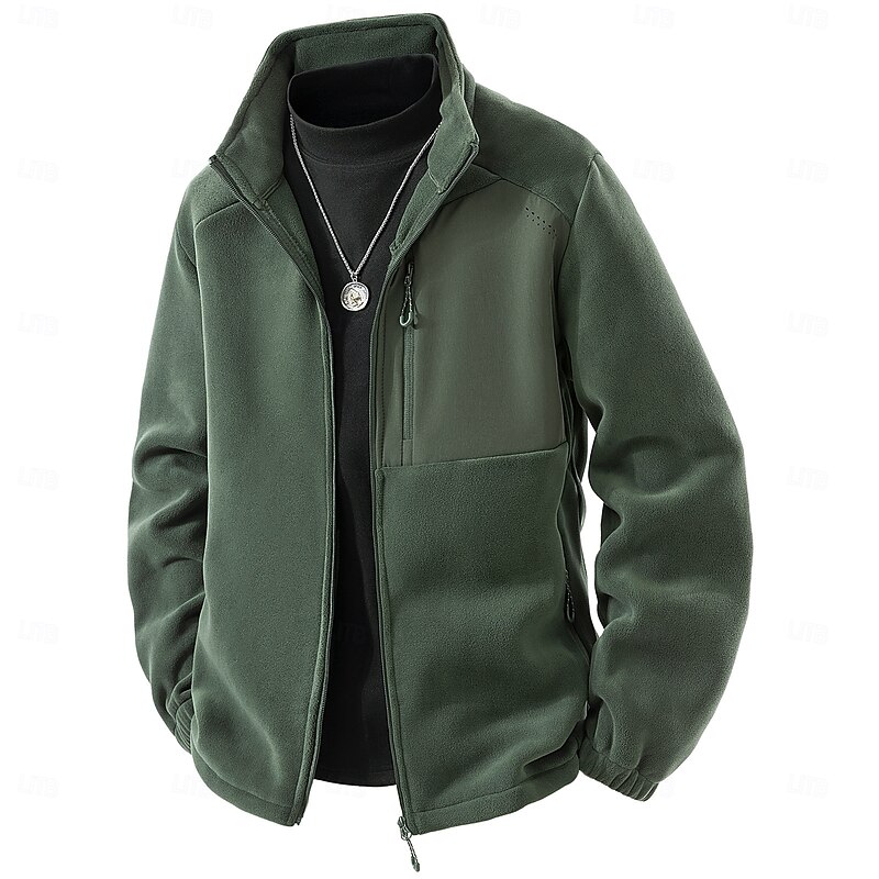 Men's Outdoor Jacket Fleece Jacket Formal Outdoor Windbreaker Pocket Color Block Fall Winter Solid Color Active Neutral High Neck Regular Dark Gray Black Navy Blue Dark Green Coffee Jacket2