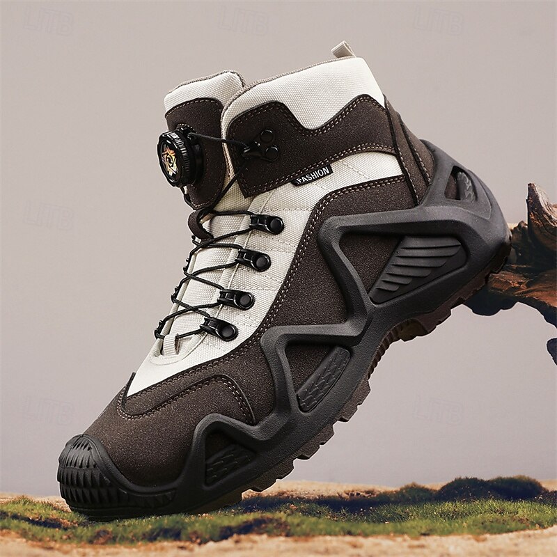 Men's High-Top Hiking Trekking Boots with Contrast Panels, Durable Lace-Up Design, Rugged Anti-Slip Outsole, Outdoor Adventure and Mountain Climbing Footwear