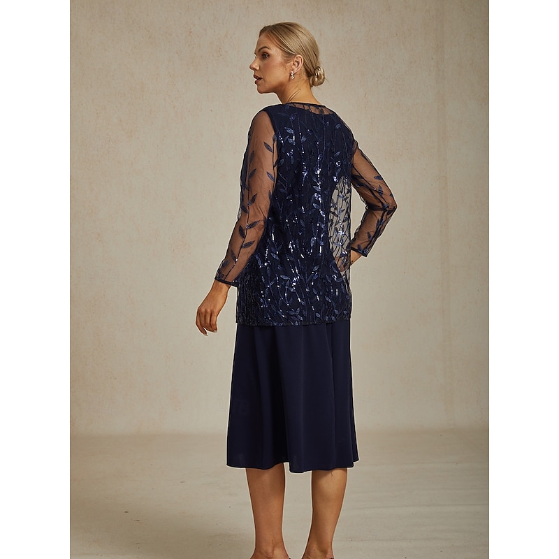 Women's Dressy Tops Lace Tops Floral Elegant Stylish Basic Long Sleeve Crew Neck Long Tops Wedding Guest Party Evening Wear Semi Formal Sequins Navy Blue Spring Fall Winter2