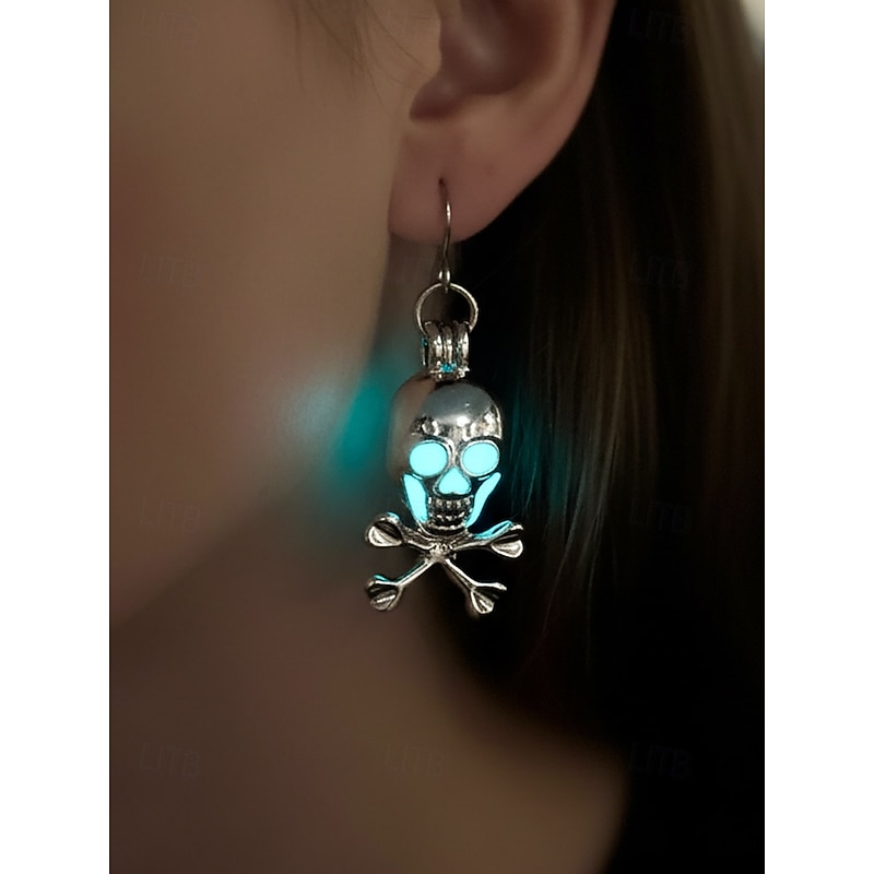 Women's Halloween Alloy Luminous Skull and Crossbones Earrings - Shiny Goth Punk Pendant Jewelry for Masquerade and Cosplay