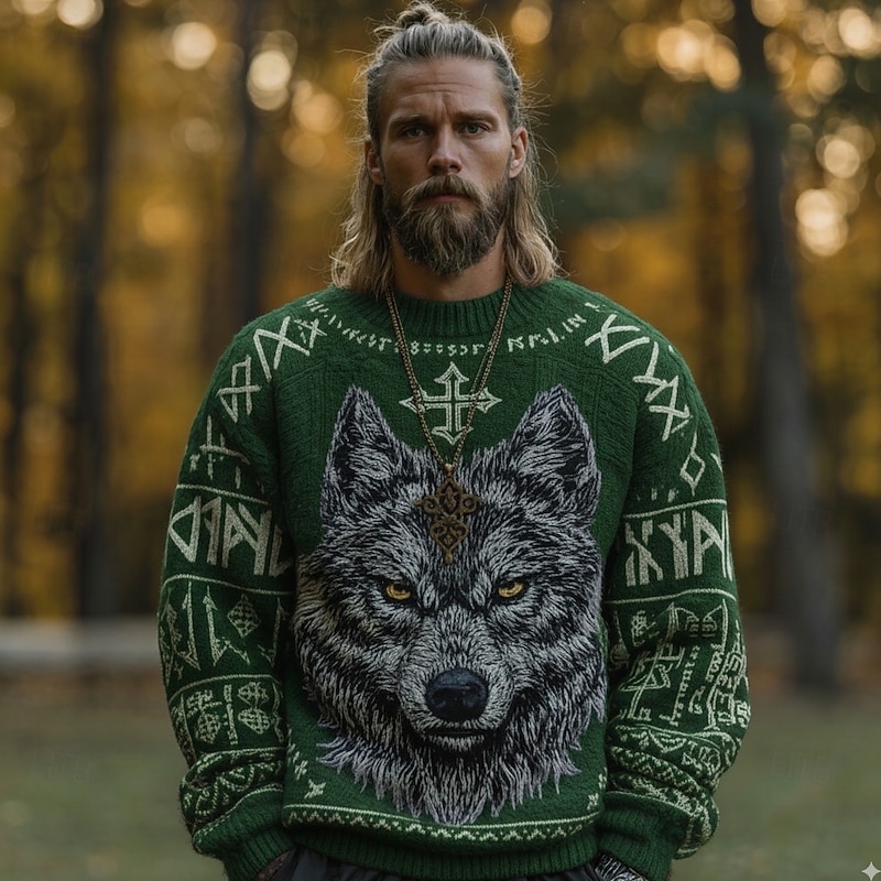 Men's Animal Wolf Pullover Sweater Jumper Knitwear Crewneck Retro Vintage Casual Vacation Street Daily 3D Print Knitting Keep Warm Long Sleeve Spring Fall Winter Black Blue Green3
