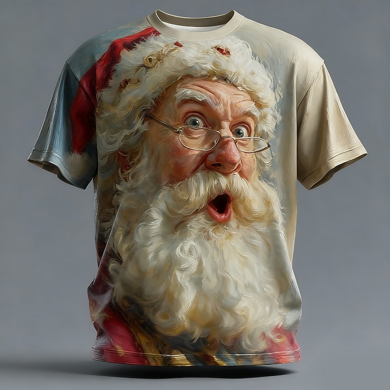 Christmas Men's Santa Claus T Shirt Short Sleeve T shirt 3D Print Crew Neck Shirt Daily Designer Artistic Vacation Party Street White 1 White 2 White 3 All Seasons Clothing Apparel S M L XL XXL XXXL3