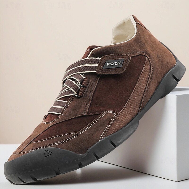 Men's Faux Leather Outdoor Sneakers – Brown Lace-Up Hiking Style Sport Shoes for Adventure, Travel and Casual Wear - Main Image