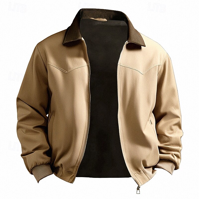 Men's Cargo Jacket Casual Jacket Vacation Daily Breathable Pocket Fall Winter Plain Fashion Classic Lapel Regular Black Brown Khaki Jacket