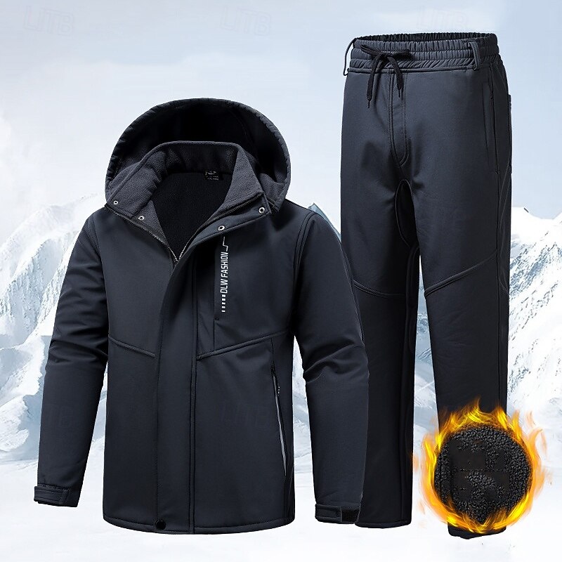Men's Hiking Jacket Fleece Jacket Puffer Jacket Thermal Set Winter Outdoor Thermal Warm Waterproof Windproof Top Dark Grey Black Red Light Grey Green3