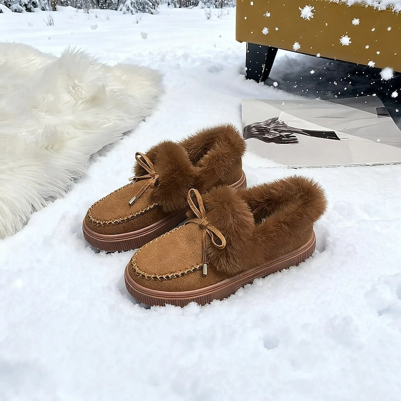 Women's Fur-Lined Moccasin Loafers - Cozy Slip-On Winter Shoes with Plush Trim and Suede Finish2